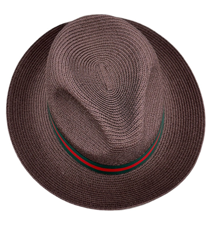 Brown Bruno Capelo Luxury Men's Summer Hat Green and Red Brim