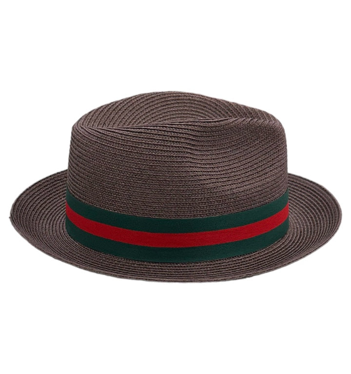 Brown Bruno Capelo Luxury Men's Summer Hat Green and Red Brim