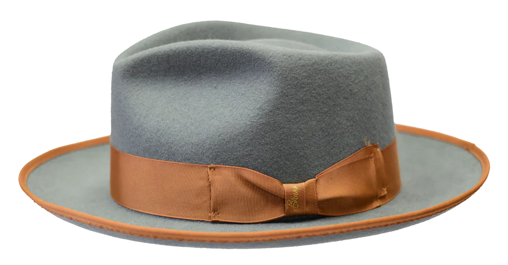 Grey/Cognac Night Hawk Collection Wool Felt 2-Tone Fedora Men's Hat