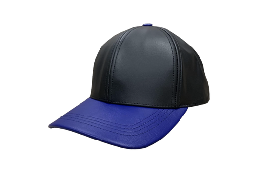 Black and Royal Men's Genuine Cowhind Leather Adjustable Baseball Cap