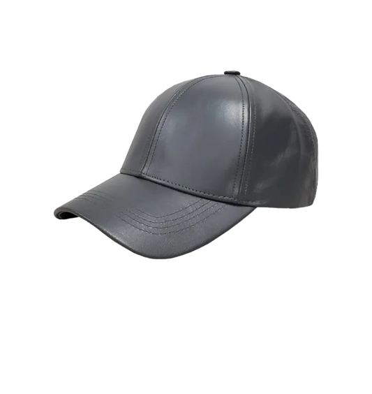 Grey Men's Genuine Cowhind Leather Adjustable Baseball Cap